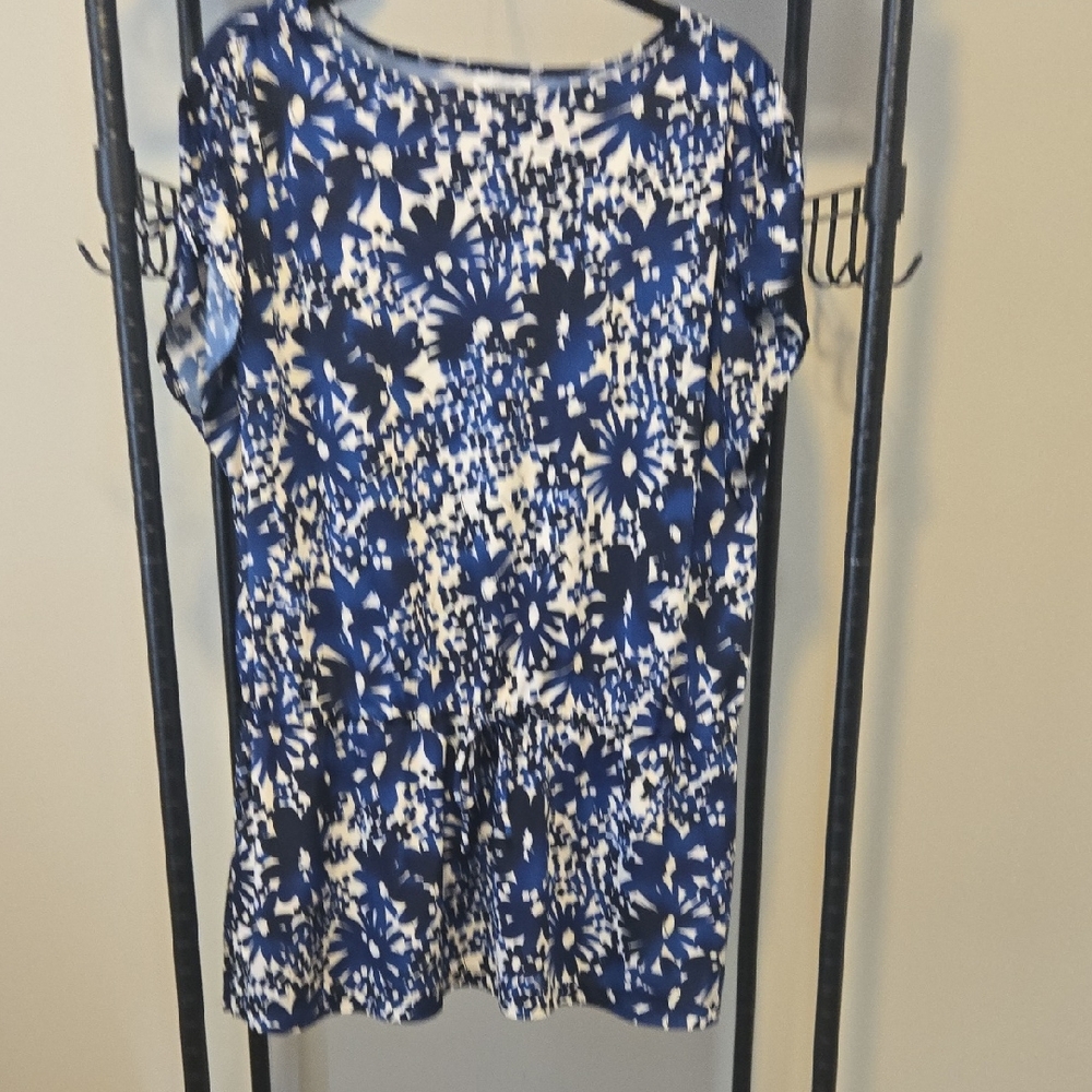 Chico's Navy and White Floral Blouse